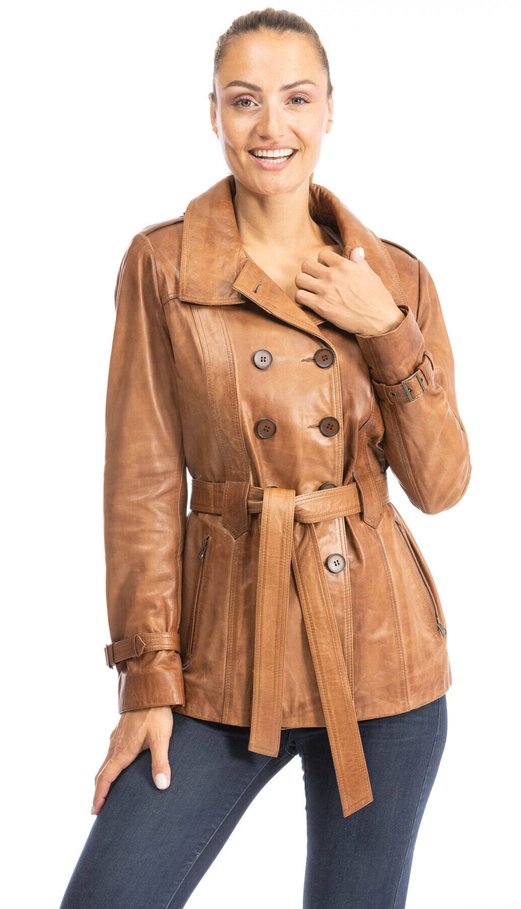 Cognacfarbene Lederjacke fur Damen 