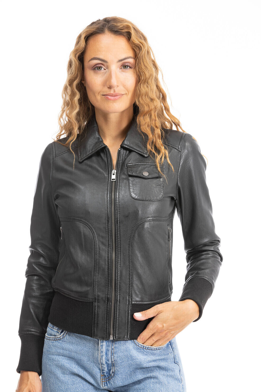 blouson cuir femme noir 64605 (6)