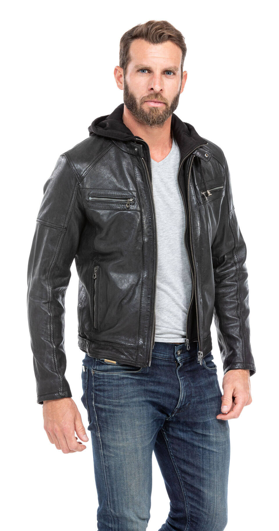 blouson cuir homme agneau noir 101126 capuche (7)