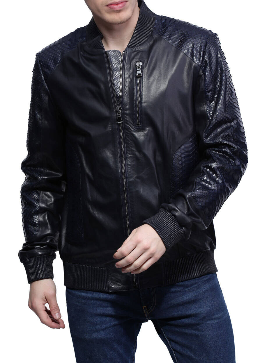 Blouson cuir homme brian agneau + python (4)