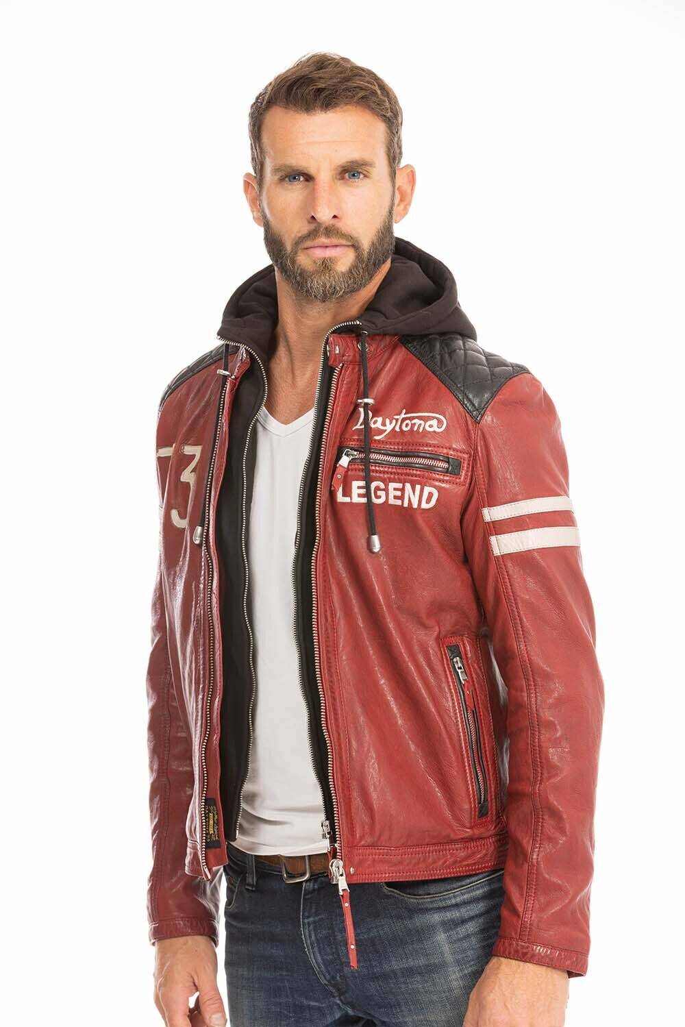 blouson cuir homme rouge 102555 motard capuche (5)