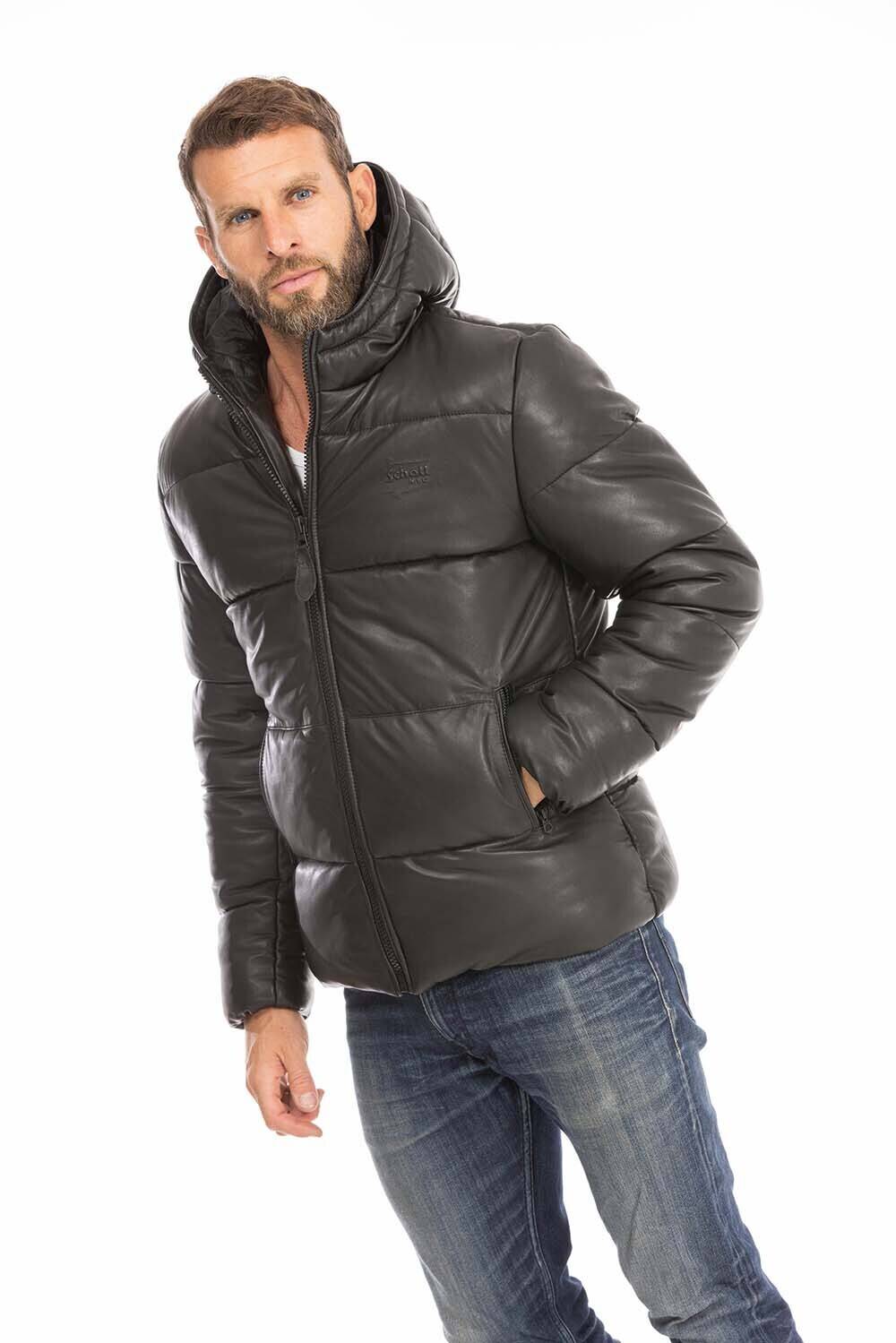 blouson cuir homme style doudoune noir schott oklahoma capuche (7)