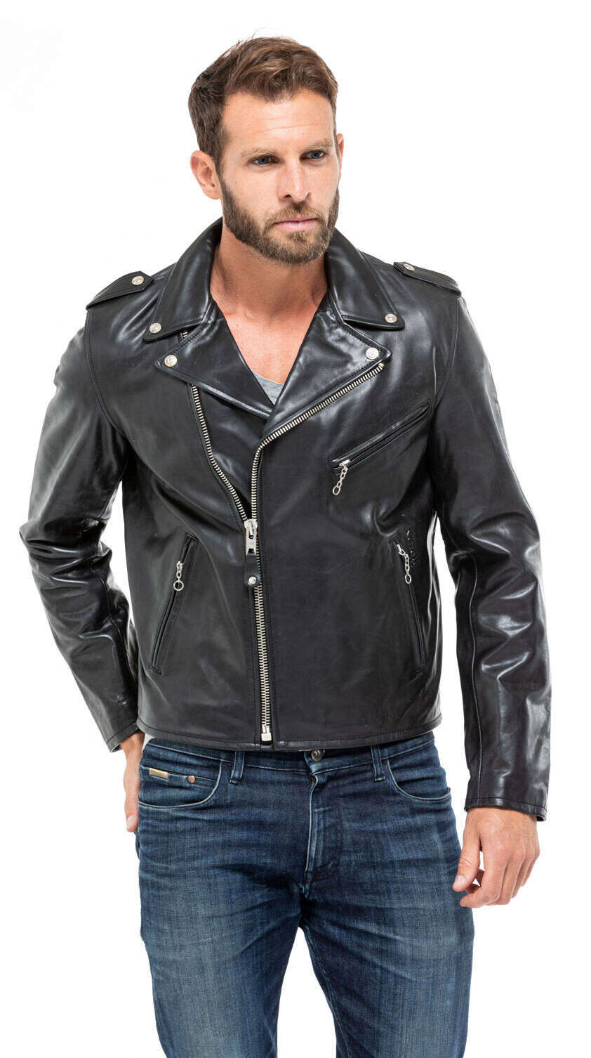 Schott schwarze Rindslederjacke lc 1140 icon
