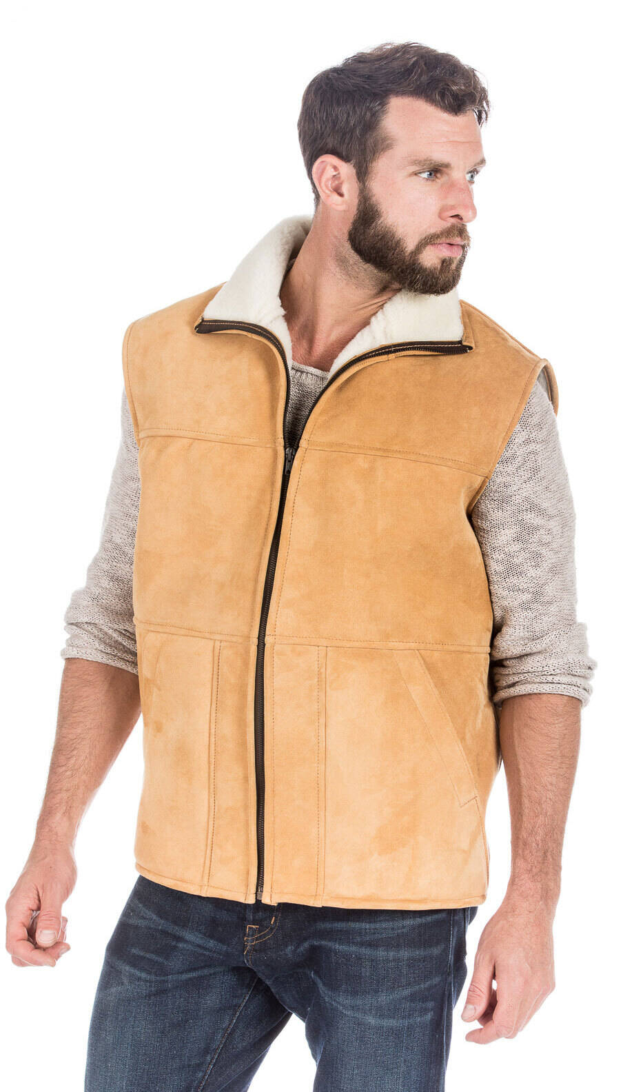 Gilet sans manches mouton naturel zippé NORE-14355