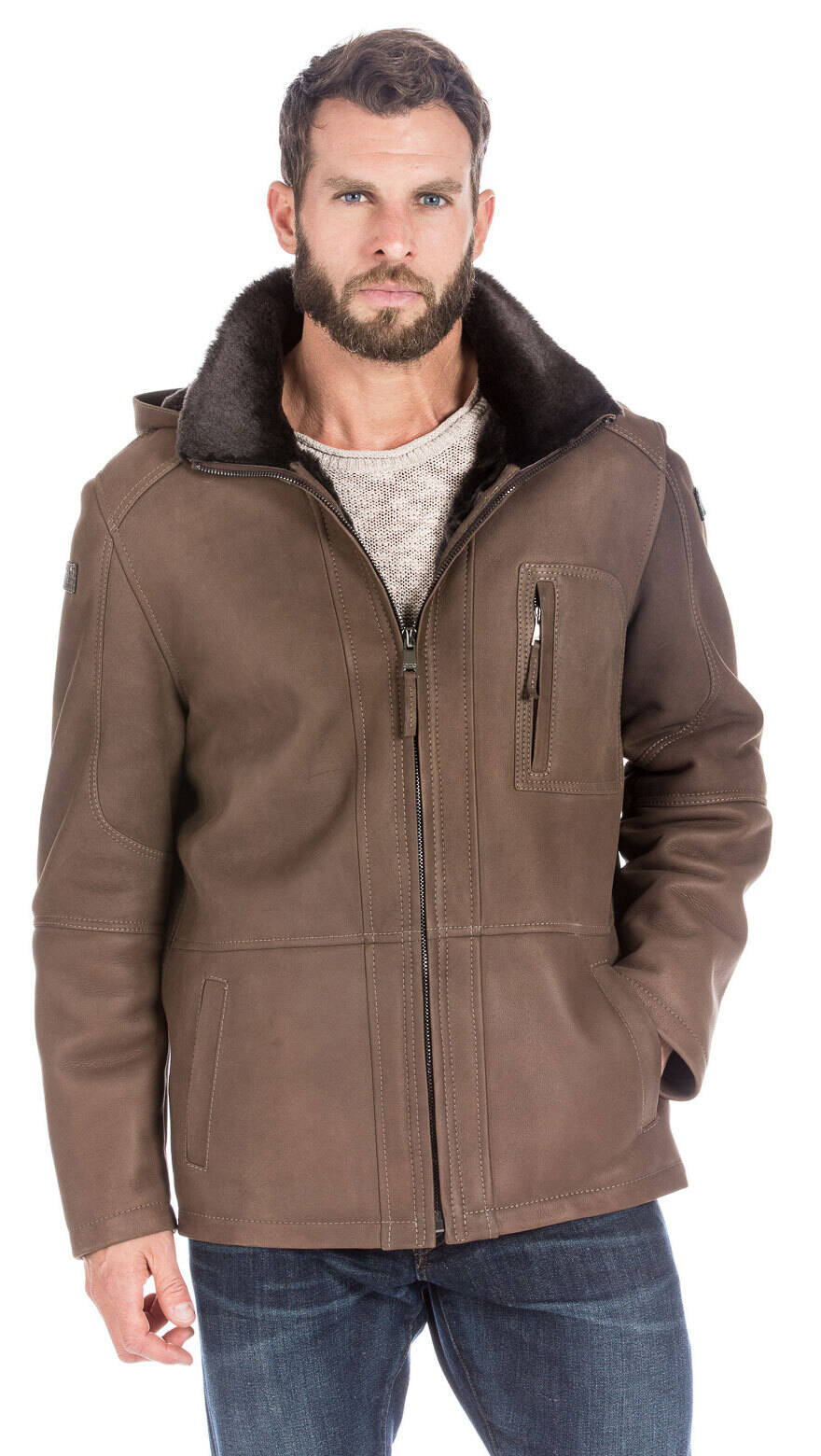 Manteau mouton homme hiver à capuche peaux retournées YAGO-ONIX3205-14343