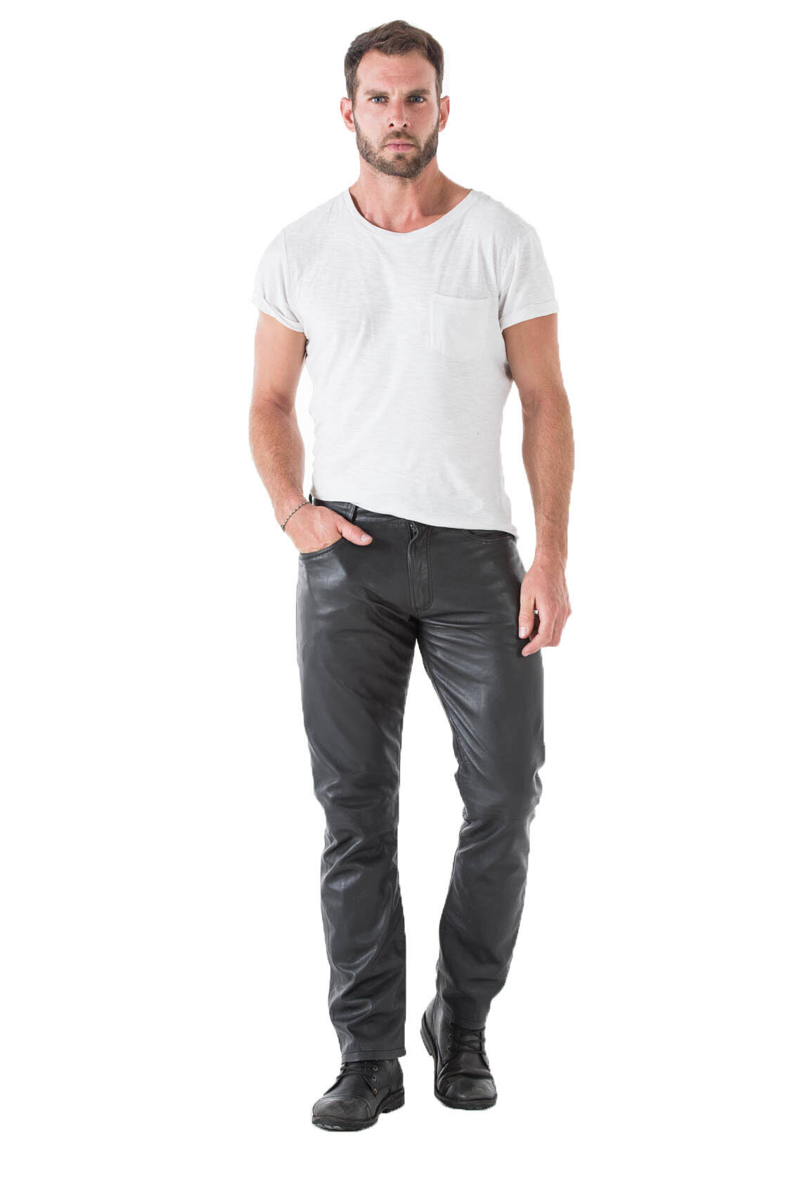 Pantalon cuir homme vachette noir coupe 501 TROUSER 3