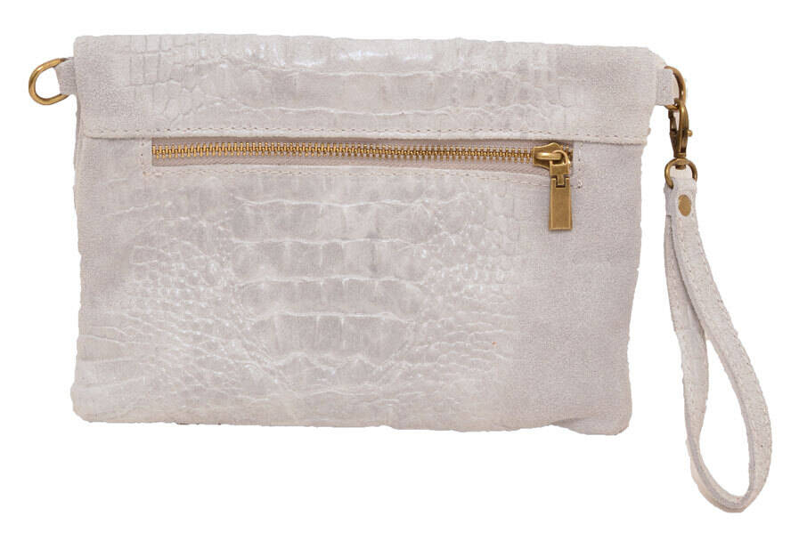 Pochette cuir vachette sac cuir tecla gris face dos