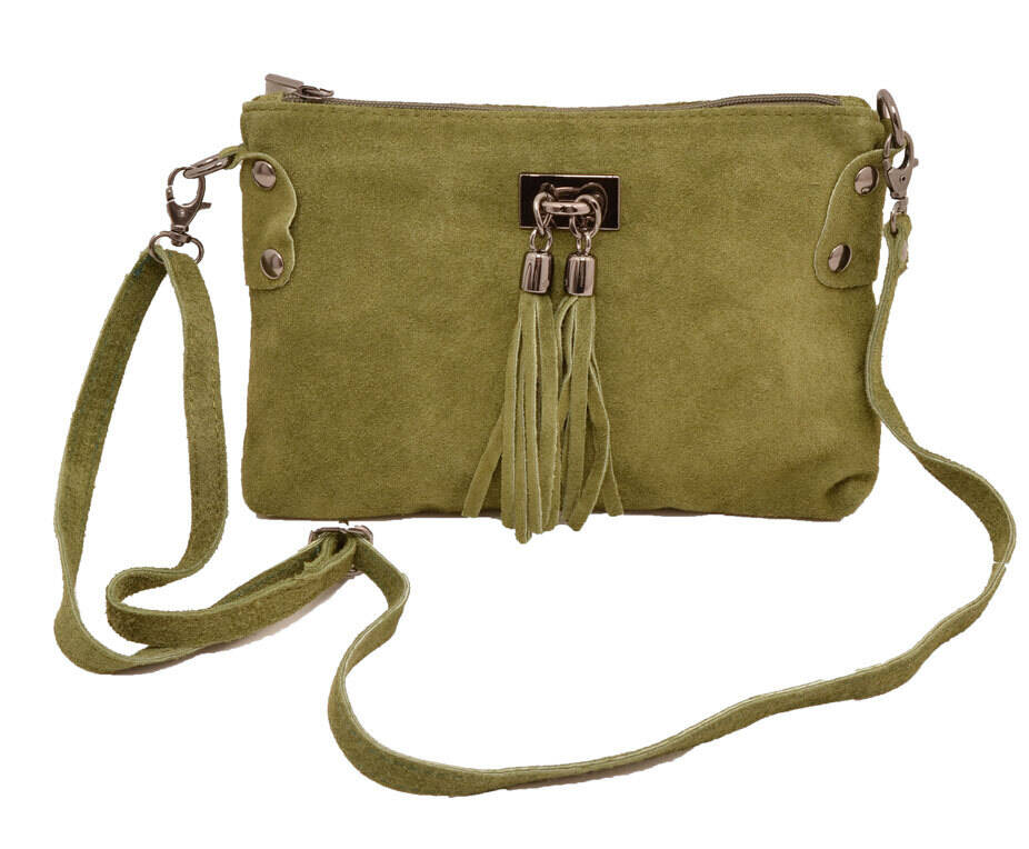 Pochette cuir vachette vert tianna sac cuir detail