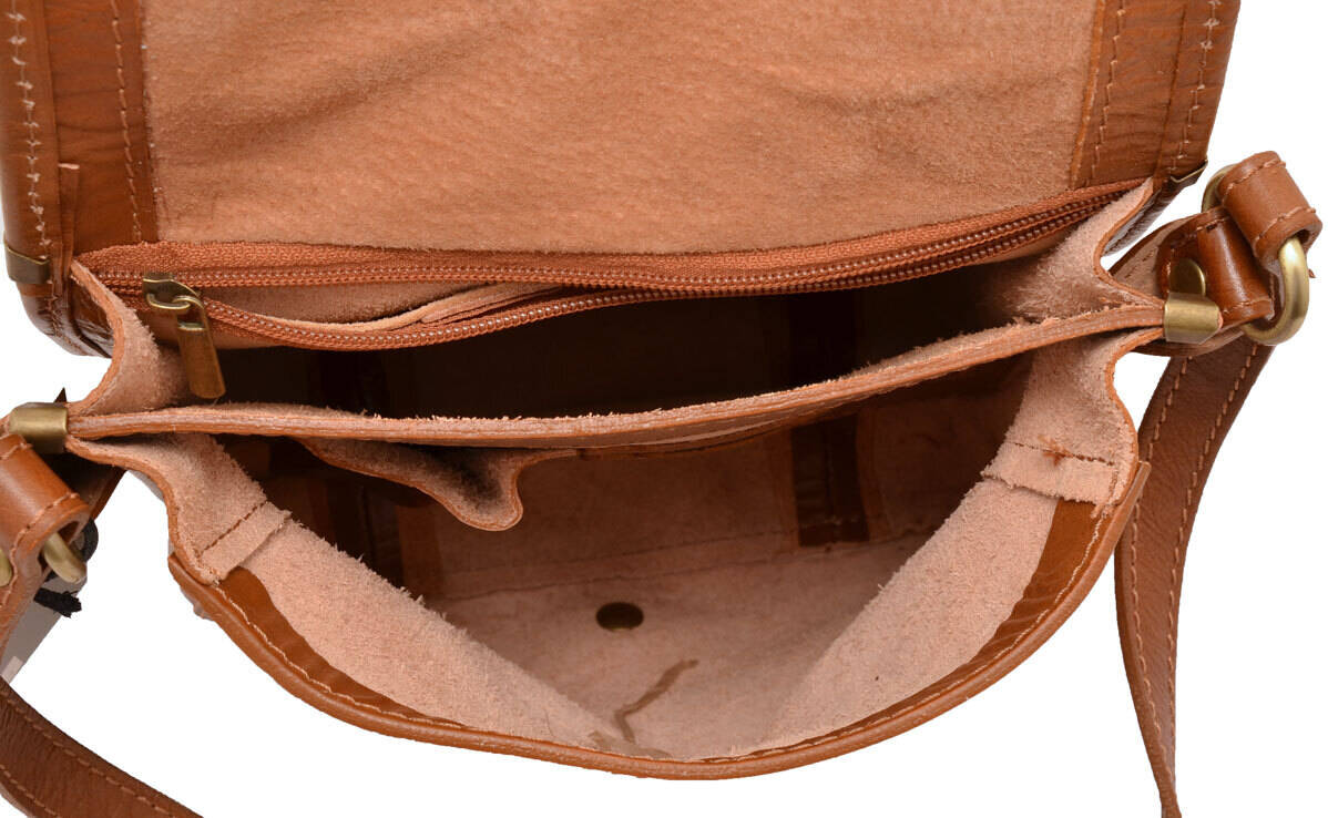 Sacoche cuir cognac MILANO ouvert