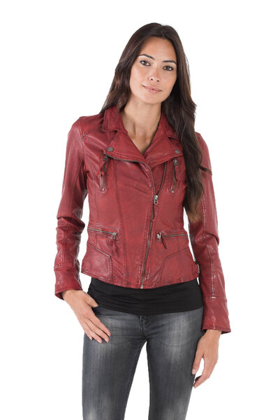 Blouson cuir femme rouge Oakwood 60861 style perfecto mode face