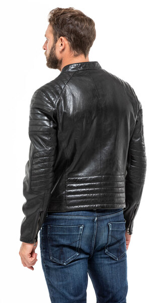 blouson cuir homme 101036 daytona style motard agneau noir mannequin (6)