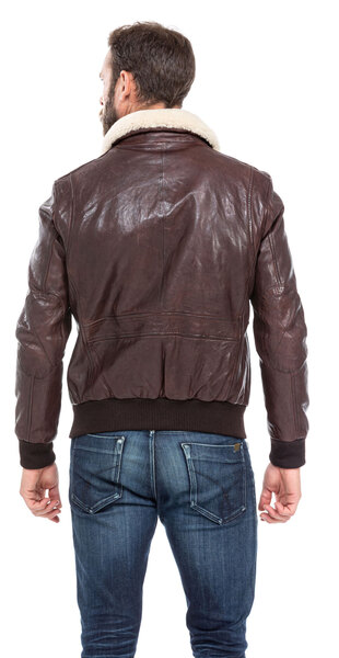 blouson cuir homme agneau marron fonce pilote 100756 col fourrure (8)