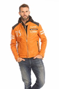 blouson cuir homme orange 102555 style motard  capuche (12)