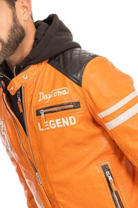 blouson cuir homme orange 102555 style motard  capuche (16)