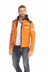 blouson cuir homme orange 102555 style motard  capuche (2)