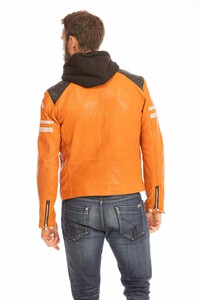 blouson cuir homme orange 102555 style motard  capuche (9)
