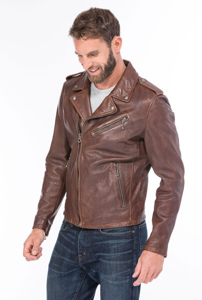 blouson cuir homme style biker perfecto 101485 cognac foncé  (4)