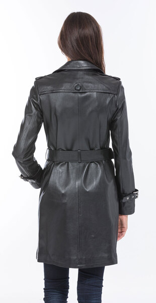 manteau cuir  femem agneau noir trench  (4)