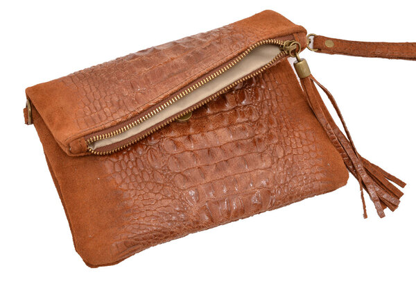Pochette cuir vachette marron clair sac cuir tecla  detail