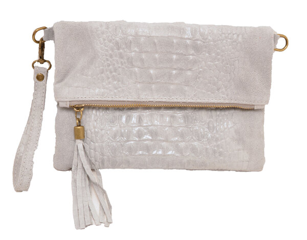 Pochette cuir vachette sac cuir tecla gris face