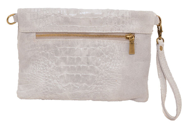 Pochette cuir vachette sac cuir tecla gris face dos