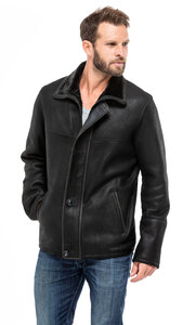 veste mouton homme noir 1610 chaud peaux retournées mannequin (1)