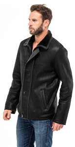 veste mouton homme noir 1610 chaud peaux retournées mannequin (2)