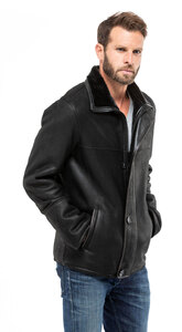 veste mouton homme noir 1610 chaud peaux retournées mannequin (3)