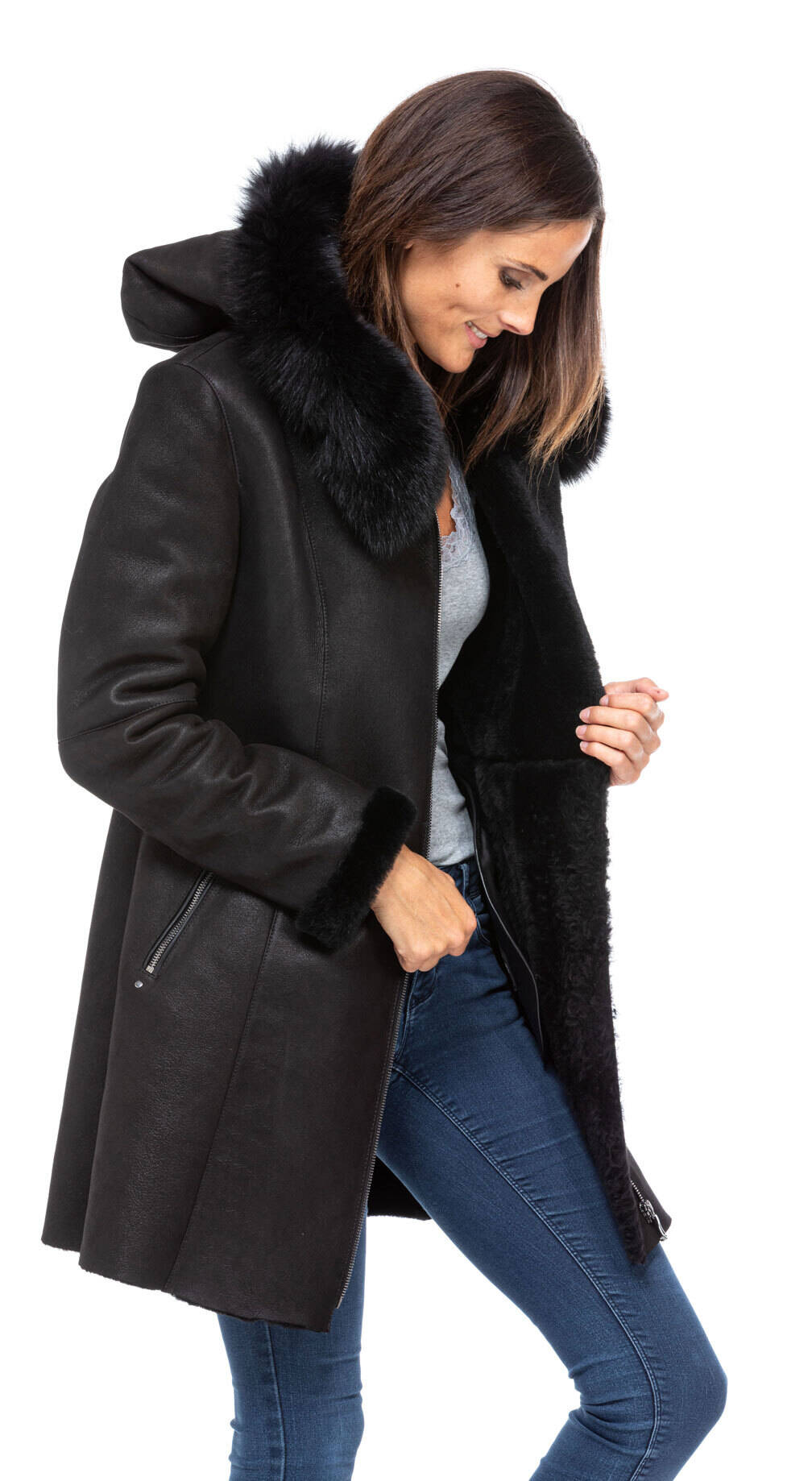 trois quart mouton femme à capuche napoli peau retournée (9)