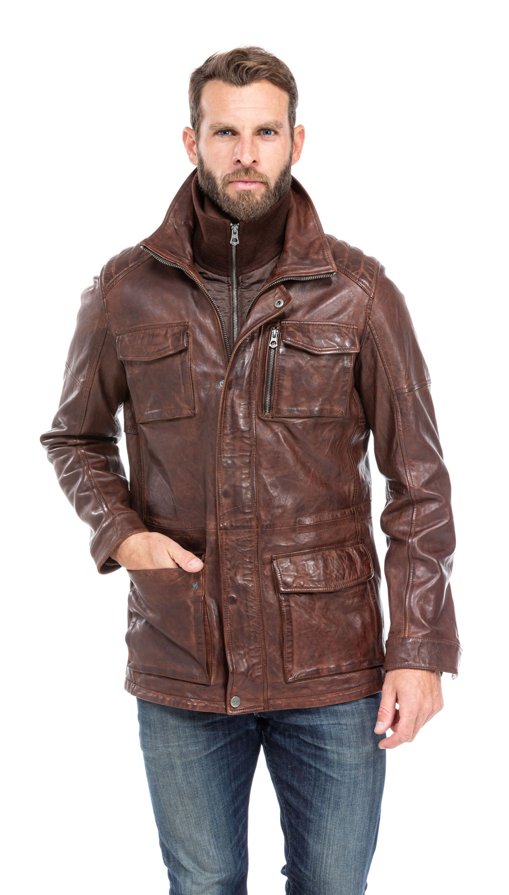 veste cuir homme agneau dark cognac 101284 style saharienne (6)